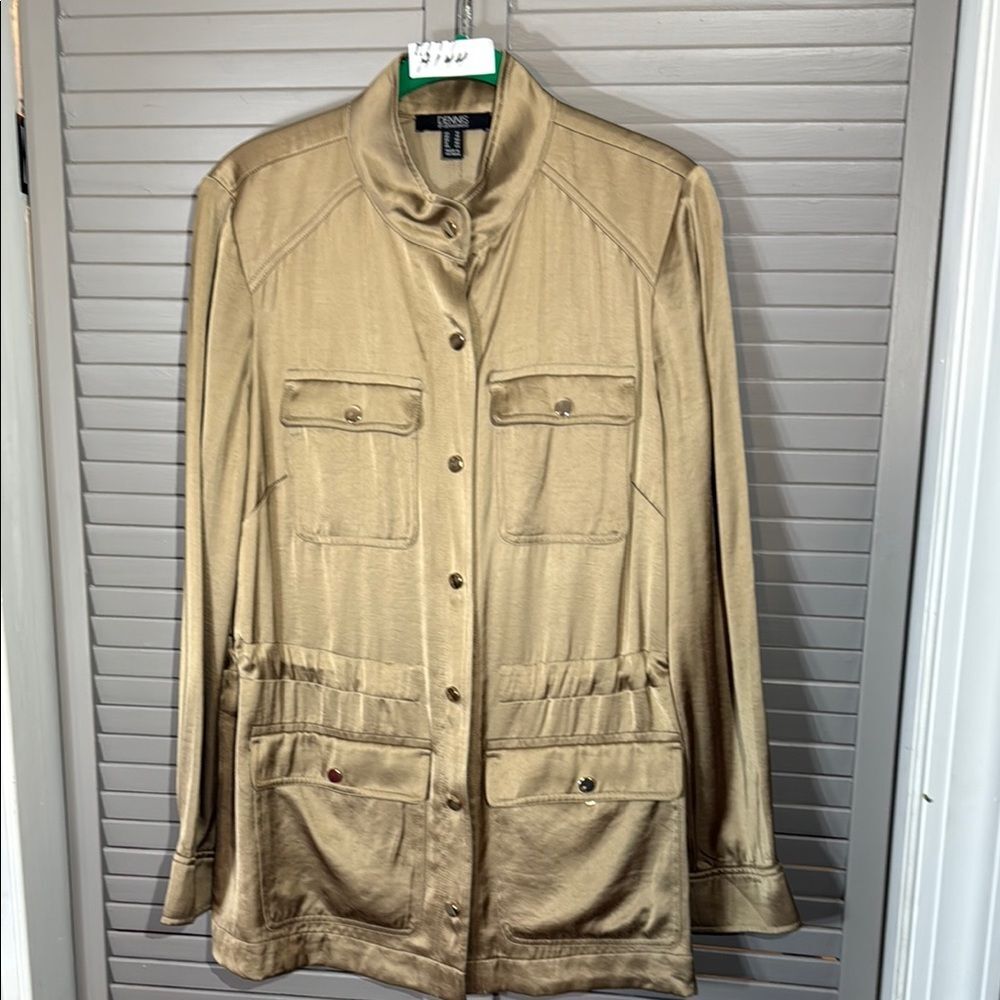 Dennis Basso Tan Safari-Inspired Jacket with Stand-Up Collar